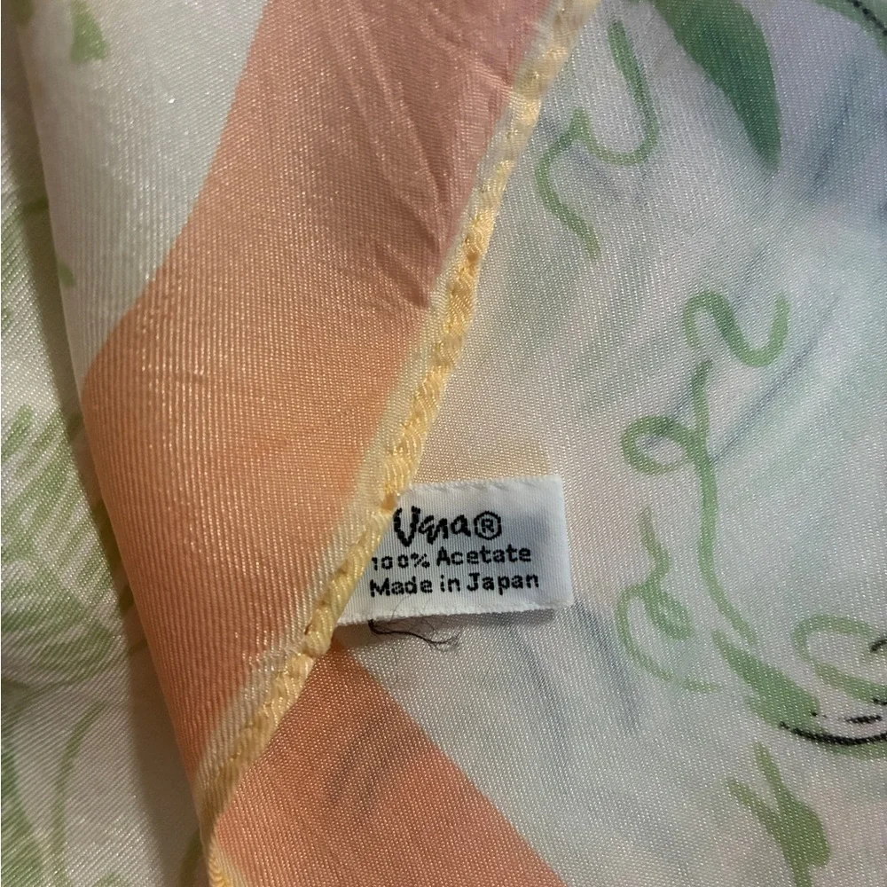 Vintage Vera Neumann Floral Scarf Peach Green 100% Acetate Made in Japan 13x40